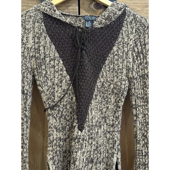 Vintage 90s Y2K Brown Knit Women’s Sz M Bell Sleeve Pullover Hooded Sweater - Picture 5 of 5